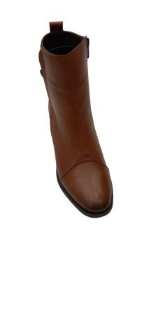 Taba Hakiki Deri Çift Taraf Fermuarlı Küçük Topuklu Zincirli Bot