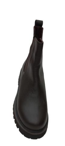 Kahverengi Hakiki Deri Kalın Tabanlı Yanları Lastikli Bot