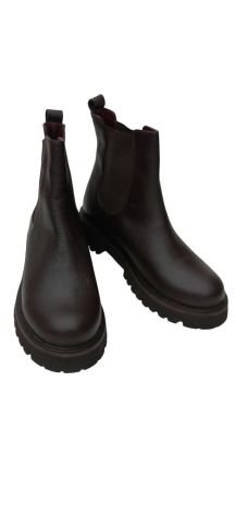 Kahverengi Hakiki Deri Kalın Tabanlı Yanları Lastikli Bot