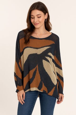 Taba Siyah  Desenli  Viskon  Triko Bluz