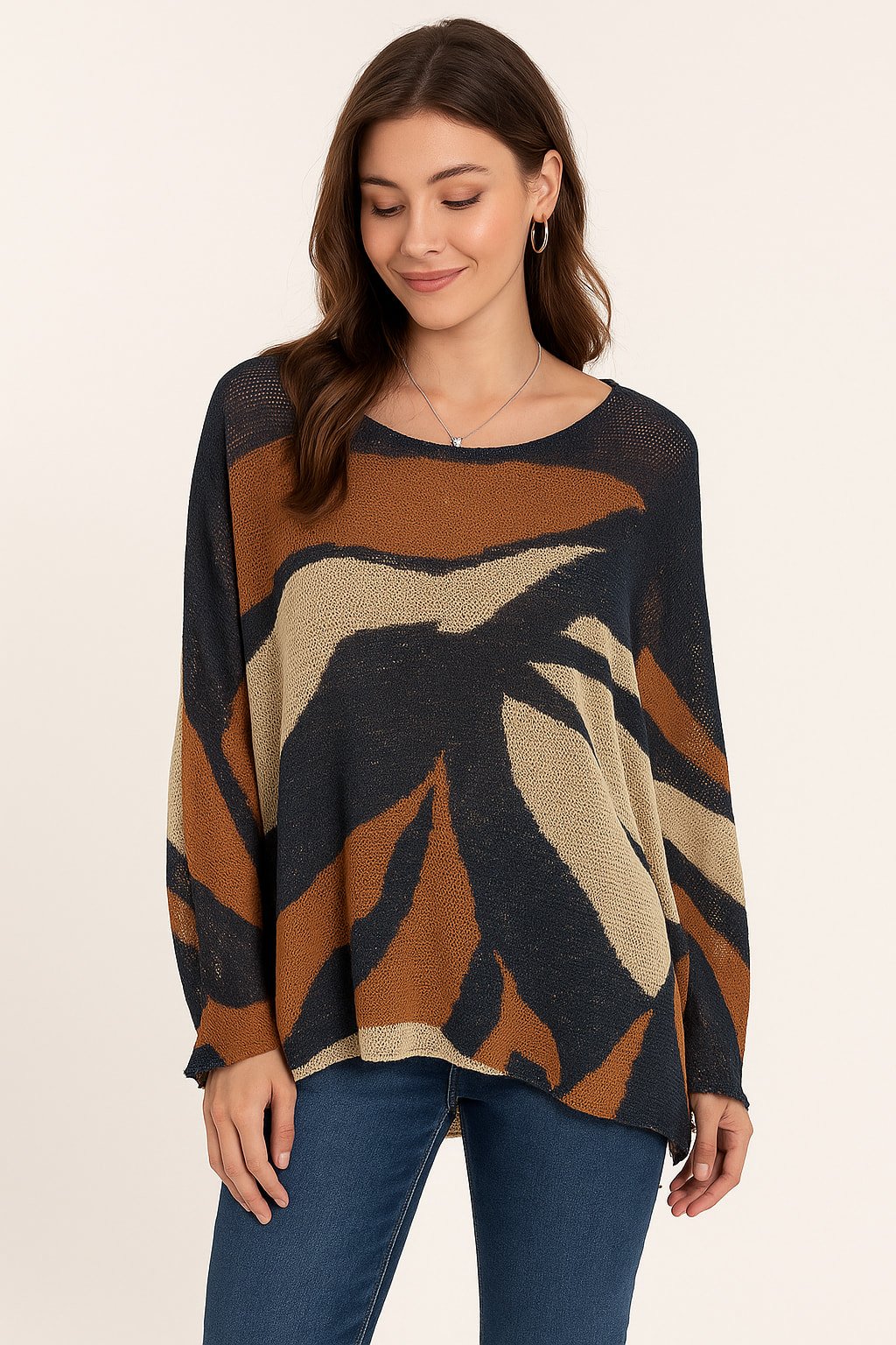 Taba Siyah  Desenli  Viskon  Triko Bluz