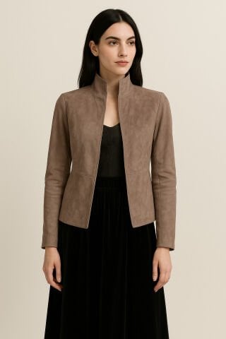 Vizon Çift Taraflı Haki Suet Deri Ceket