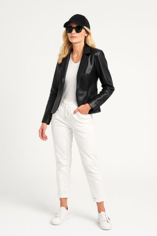 Siyah Hakiki Deri Çift Dügmeli  Bleyzer  Ceket