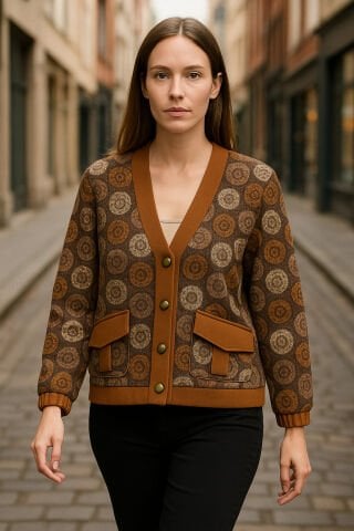 Taba Desenli Nubuk Biyeli Cepli Etamin Hırka