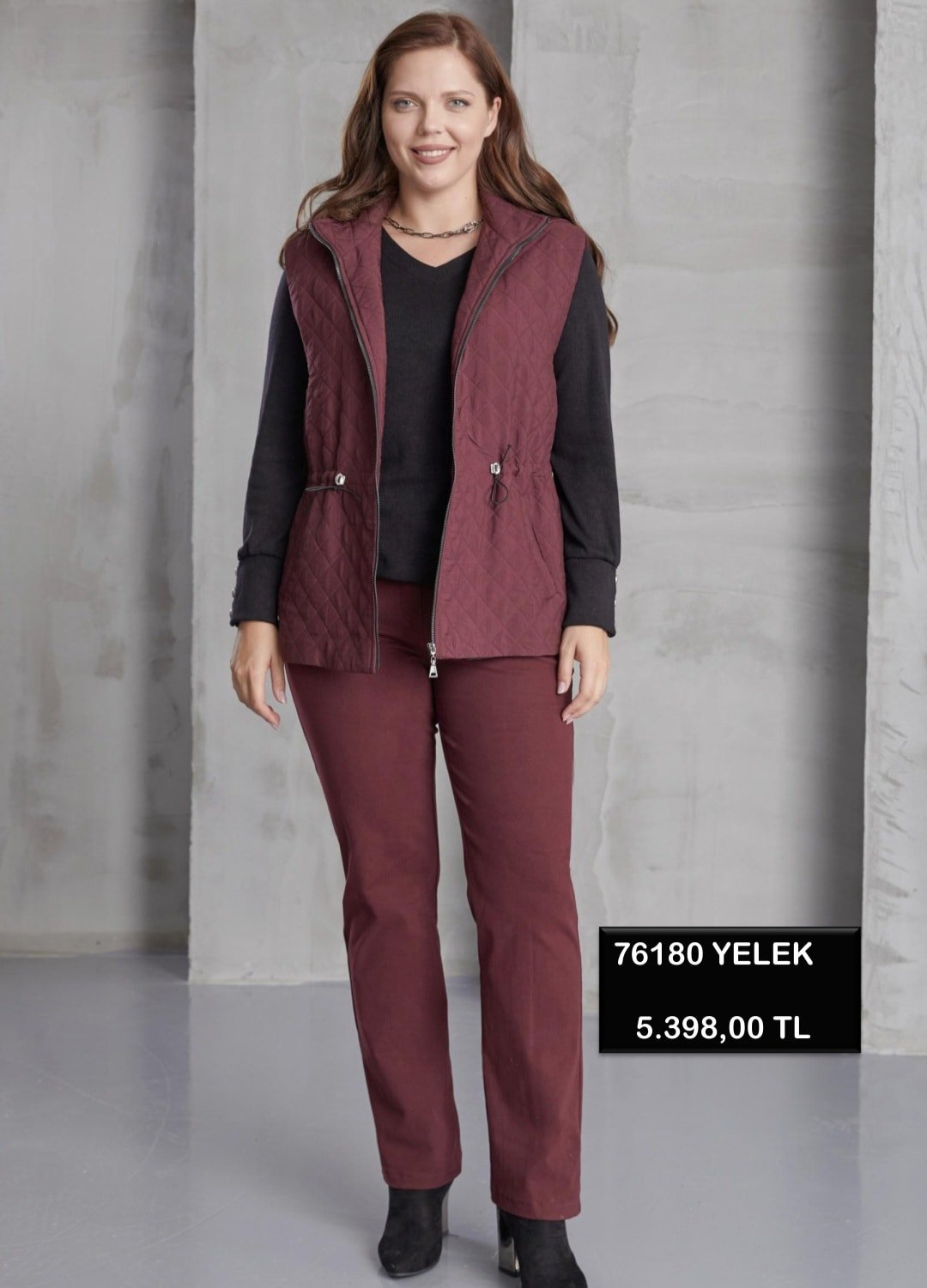 Bordo  Yagmur Almaz  Kapitone Kapşonlu  Yelek