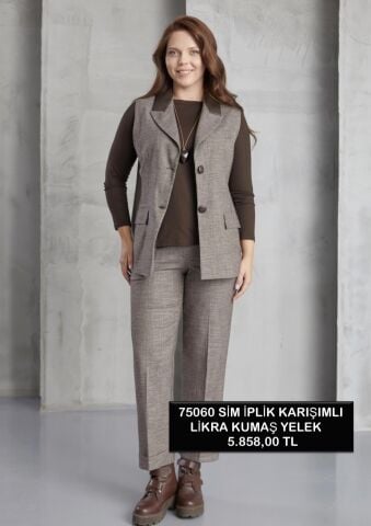 Kahve Tüvit  Kumaş Dügmeli Yelek