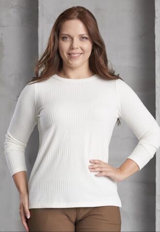 Kemik Rengi Kendinden Desenli Likra Triko