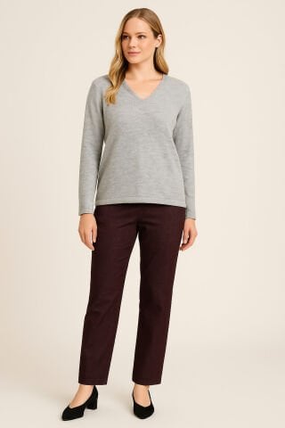 Büyük Beden  Gri V Yaka Yumuşacık Triko