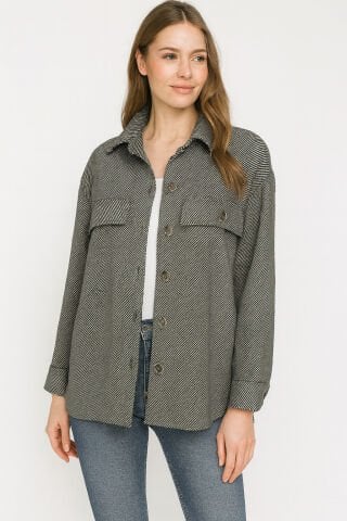 Gri Balık Sırtı Yünlü Kumaş  Safari  Modeli Gömlek