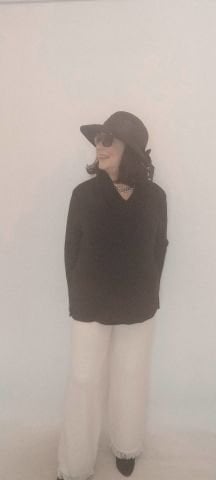 Siyah Degaje Yaka Lastik Örme Triko Tünik