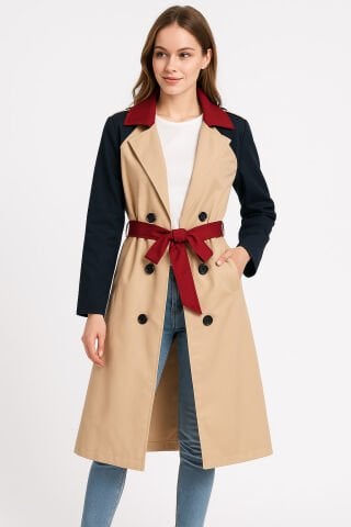 İtalyan  Üç Renkli Bej Rengi  Trenç