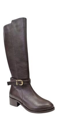 Kahve Rengi Uzun  Hakiki Deri Fermuarlı Çizme