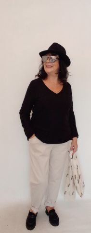 Siyah Ve Yaka  İtalyan Yumos Viskon Bluz