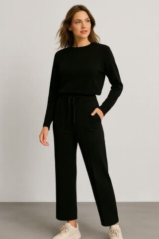 İtalyan  Siyah  Kalın Triko Çelik Örme Pantolon