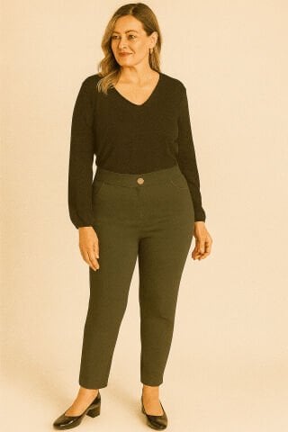 Büyük Beden Likralı Haki Pantalon