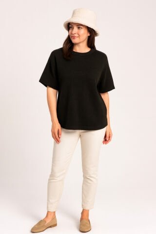 Siyah Kısa Kol Angora İtalyan Triko  Kazak