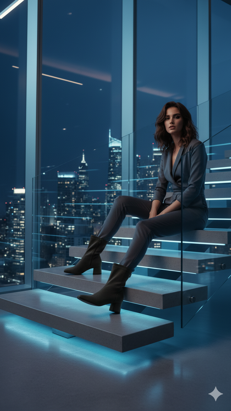 Lacivert Süet Streç Arkadan Fermuarlı Bot