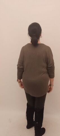 Haki Rengi V Yaka Önünde Varak Baskısı Olan İtalyan İnce Triko