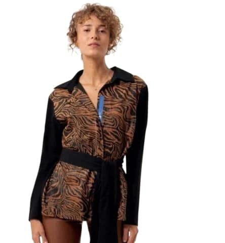 Siyah Taba Zebra Baskılı Olan Gömlek Ceket