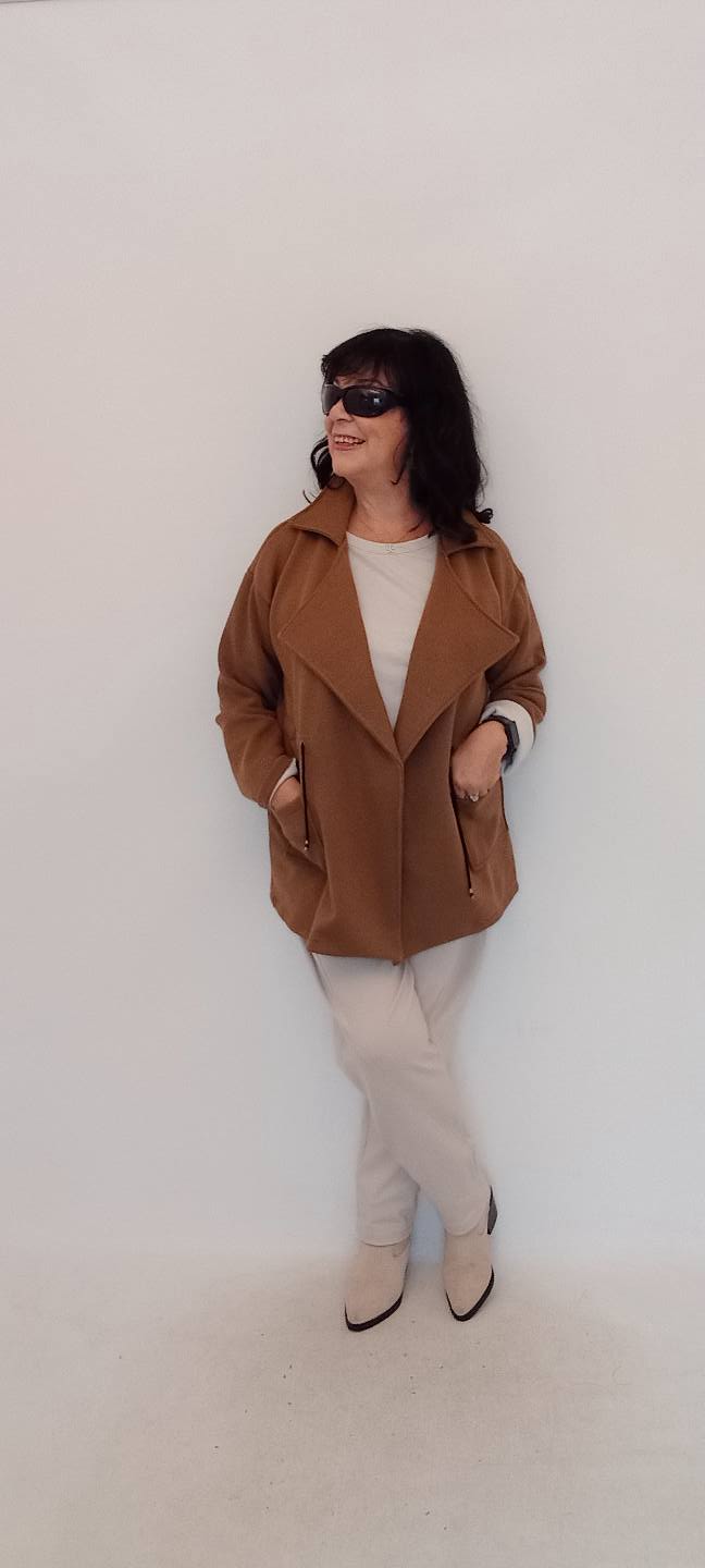 Taba Rengi İtalyan  Triko Hırka Modeli Ceket