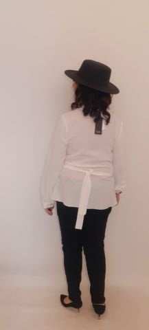 Büyük Beden Beyaz Kupra Kruvaze Uzun Kollu Bluz