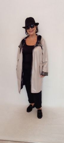 Hakiki Deri  Kemik Rengi Sedef Kapşonlu Çift Taraflı Pardesü Havasında  Kaban