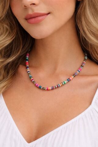 Renkli Boncuklu Hakiki Taş Kolye