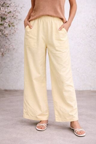 Sarı Bol Şalvar Modeli Beli Lastikli Cotton Pantalon