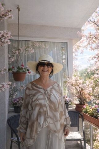 İtalyan İipek Kemik Bej Desenli İçi Cotton Etekli Takım