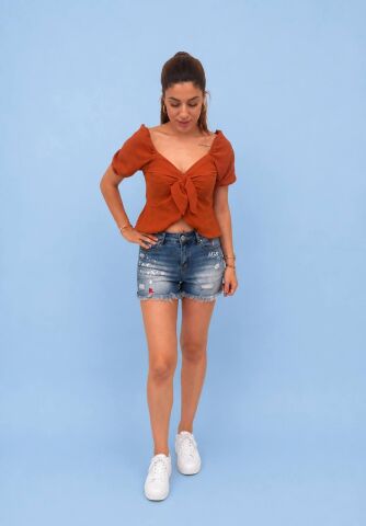 Taba Crop Fiyonklu Bluz 10488