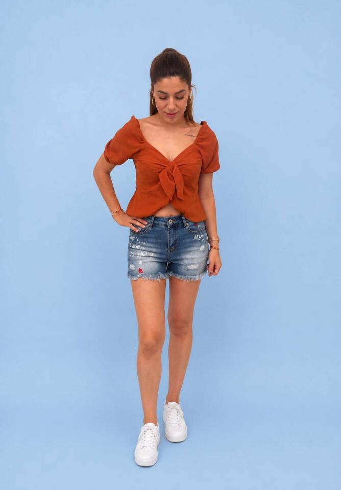 Taba Crop Fiyonklu Bluz 10488