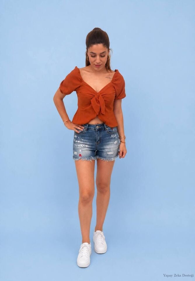 Taba Crop Fiyonklu Bluz 10488