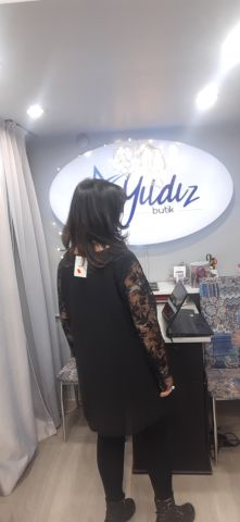 Büyük Beden Siyah Şifon Kolları Küpür Dantel  Bökümlü bluz