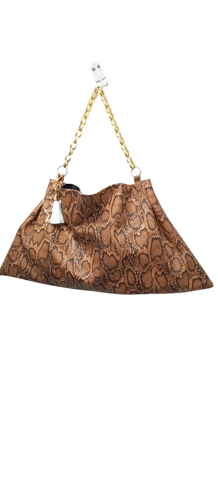 Taba Yılan Deri Baskili Kayik Modeli Zincir Sapli Çanta