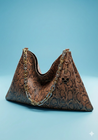 Taba Yılan Deri Baskılı Zincir Askılı Kayık Model Çanta