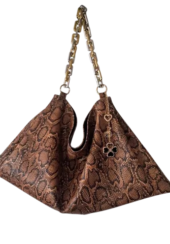 Taba Yılan Deri Baskili Kayik Modeli Zincir Sapli Çanta