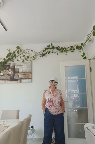 İtalyan Kemik Pembe Desenleri Olan Kolsuz Keten Gömlek