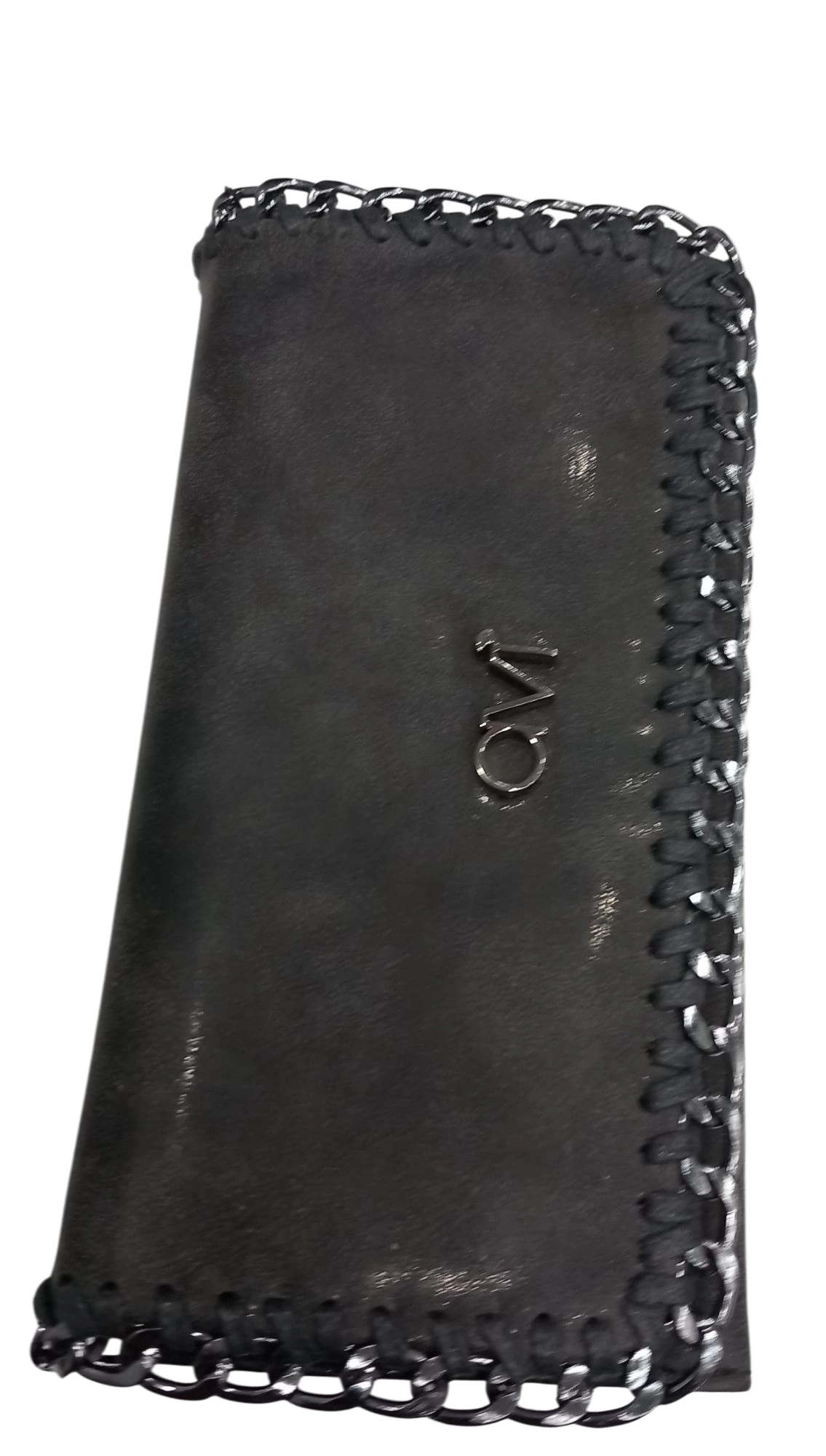 Siyah suet zincir aksesuarli para cuzdeni