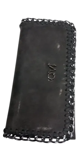 Siyah suet zincir aksesuarli para cuzdeni