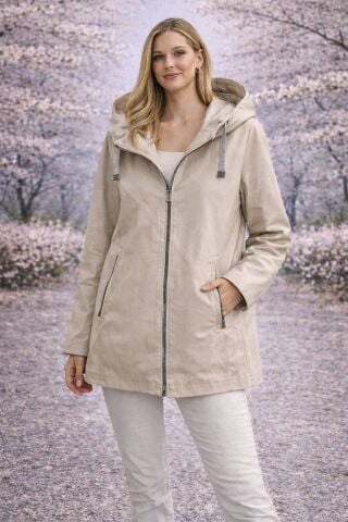 Kemik Rengi Kürk Detaylı Büyük Beden Deri Ceket