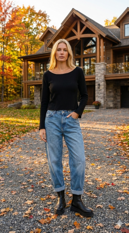 İtalyan Siyah Kısa Triko – İspanyol Kollarda Minimal Şıklık