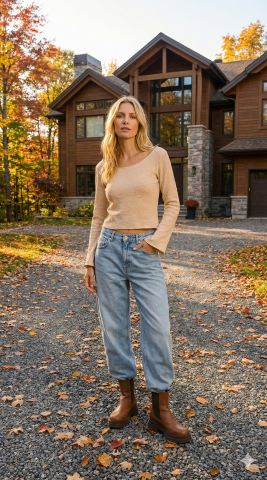 İtalyan Kemik Rengi Kısa Triko – Zarif İspanyol Kollu Duruş