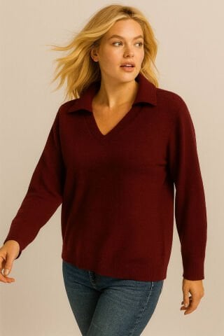 İtalyan Bordo Polo Yaka İnce Triko