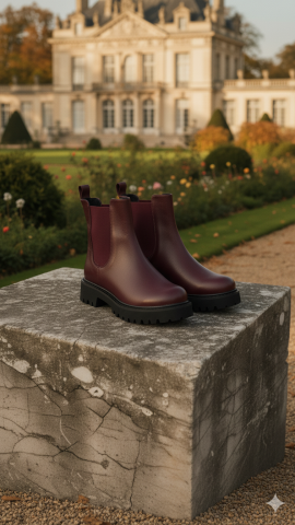 Bordo Hakiki Deri Kalın Tabanlı Yanları Lastikli Bot