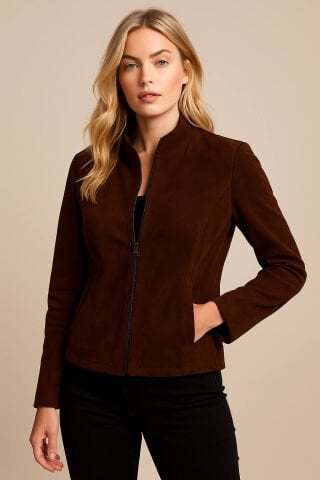 Kahverengi Hakiki Deri & Süet Çift Taraflı İnce Mont – İki Tarafı da Şıklık