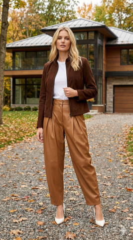 Hakiki Deri  & Süet Çift Taraflı İnce Kahverengi Mont – İki Tarafı da Şıklık