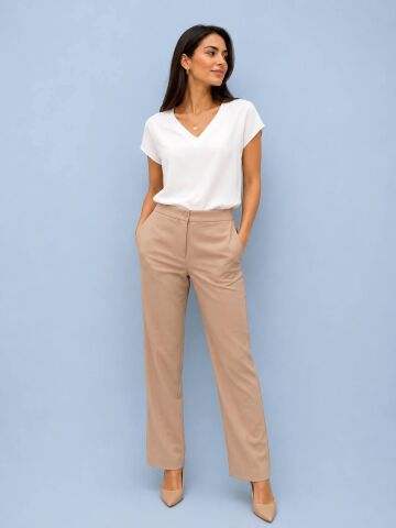 Kanvas Dar Paça Bej Rengi Pantalon