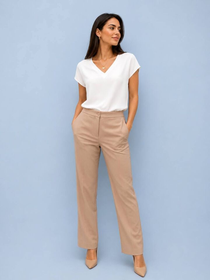 Kanvas Dar Paça Bej Rengi Pantalon