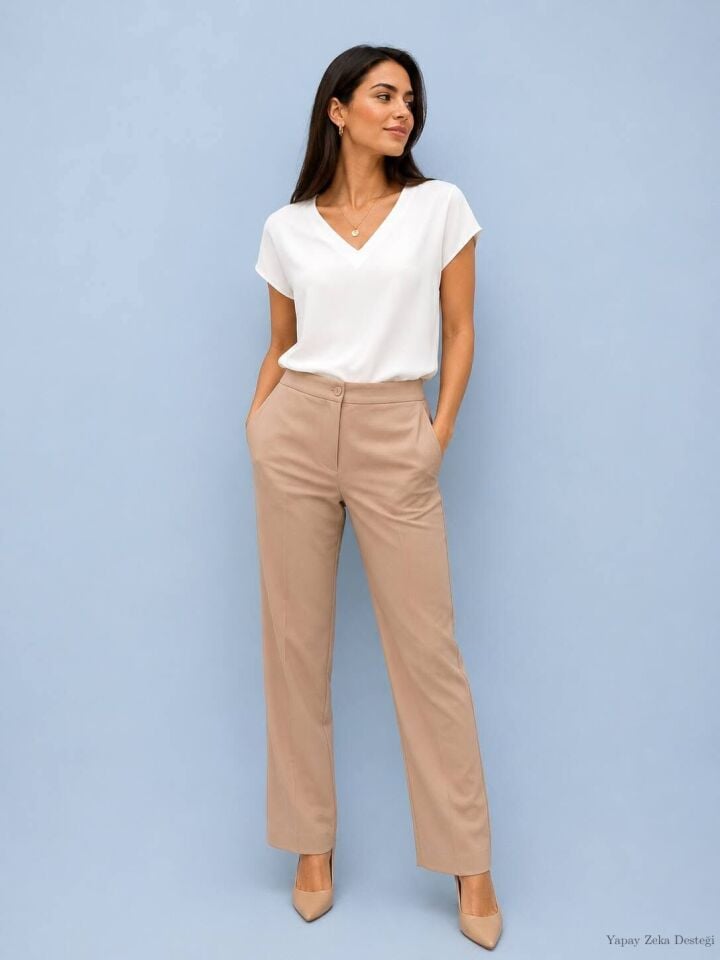 Kanvas Dar Paça Bej Rengi Pantalon