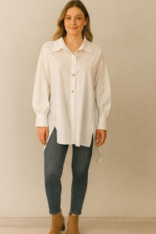 Beyaz Salaş Poplin Gömlek